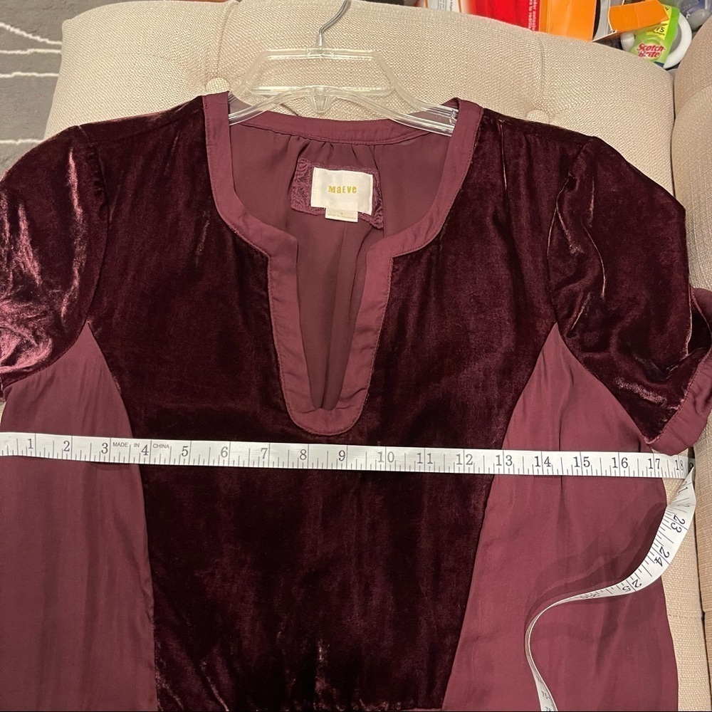 Anthropologie Maeve Women’s Small Ingrid Velvet Dress Burgundy - Picture 9 of 10